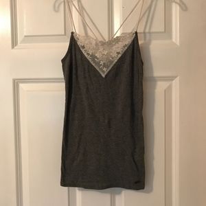 Hollister | Dark Grey Strappy Tank w/ Lace V-Neck